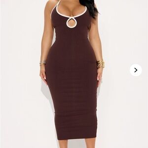Fashion Nova Brown Sleeveless Halter Bodycon Dress